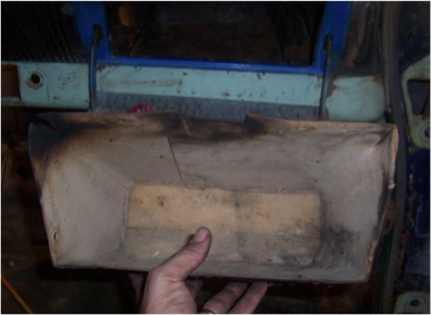 1954 Chevy glove compartment damaged by fire